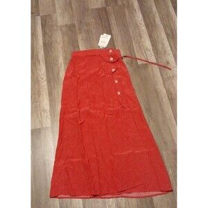 Mng Nwt Red Polkadot Side Buuton And Tie Midi Skirt. Xxs. B43